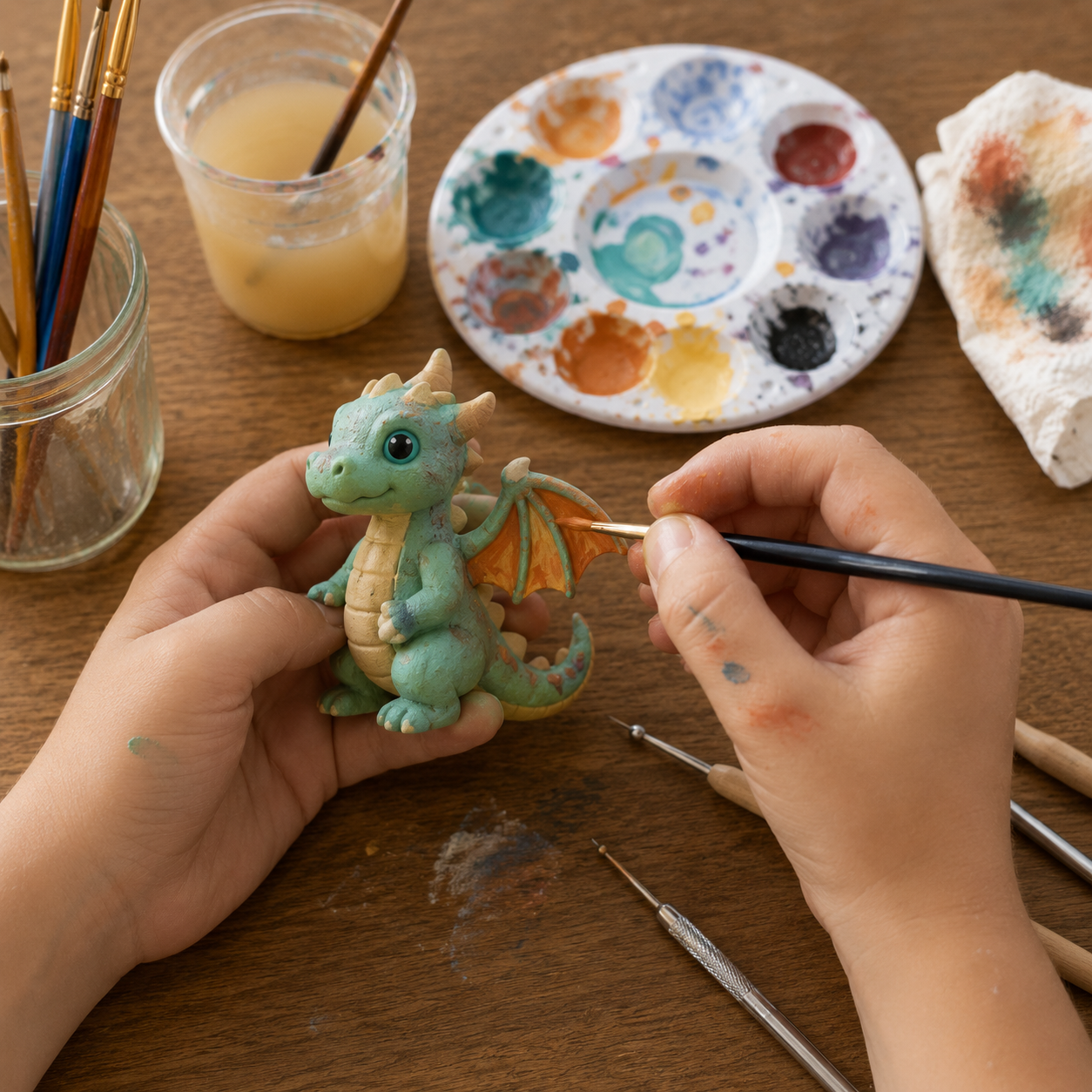 AI-generated illustration of a child painting a miniature figure
